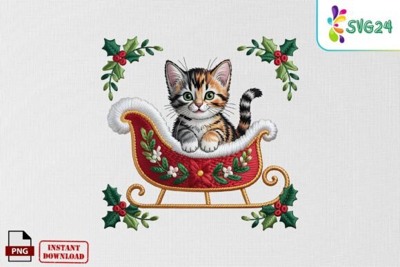 Christmas Cat Sleigh Embroidery PNG Review