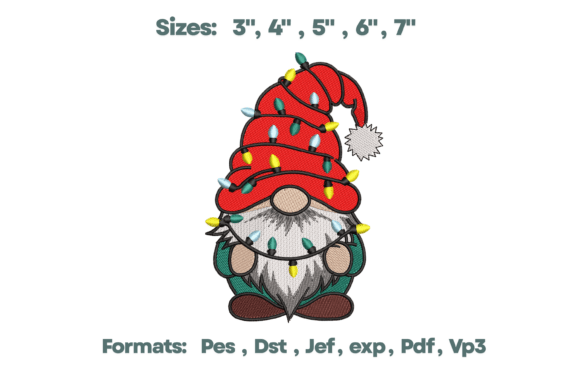 Christmas Gnome Hat Lights Embroidery