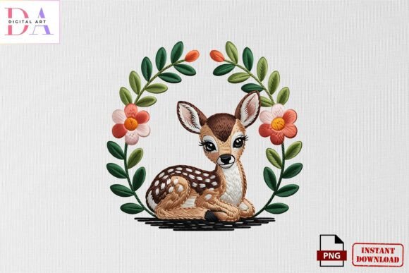 Cute Floral Deer Embroidery PNG Review