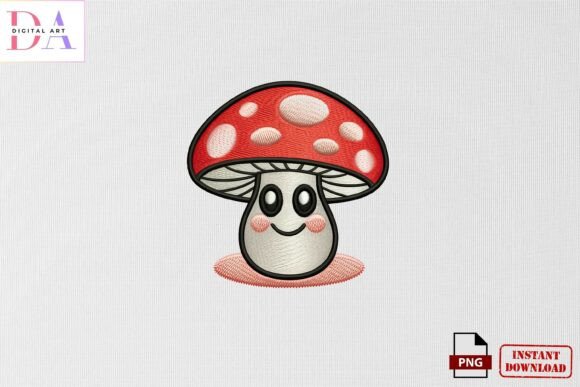 Cute Kawaii Mushroom Embroidery PNG