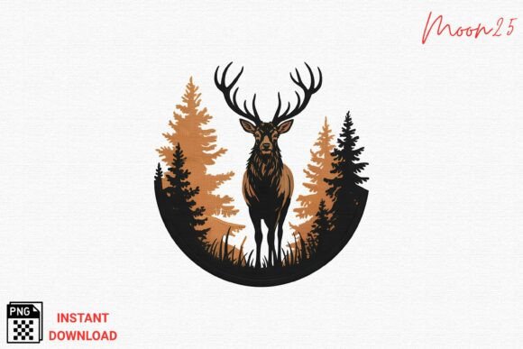 Deer Stag Forest Silhouette Embroidery P