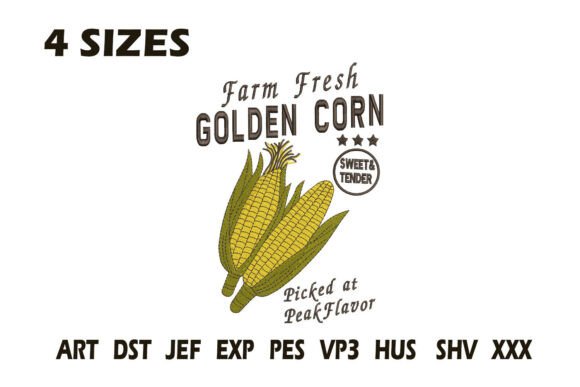 Farm Fresh Golden Corn Embroidery Design