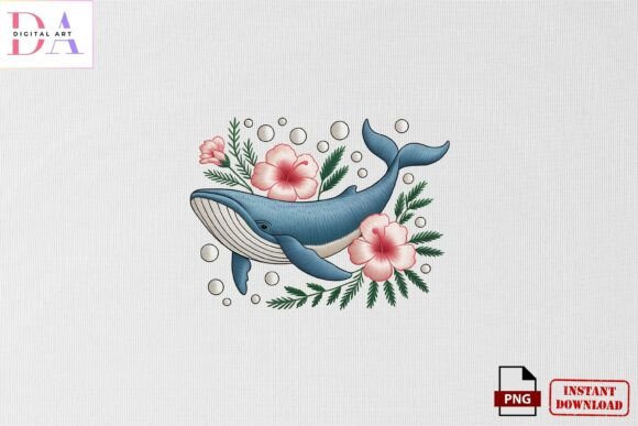 Floral Whale Embroidery Design PNG Review