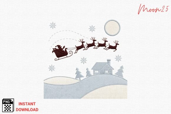 Santa Sleigh Winter Scene Embroidery PNG