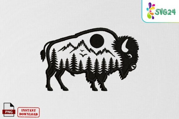Wild Buffalo Nature Scene Embroidery PNG Review